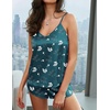 image:imageEkouaer Silk Pajamas for Women Satin Cami Pjs Set V Neck Camisole Shorts Set Adjustable Strap SleepwearBlue Flowers