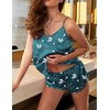 image:imageEkouaer Silk Pajamas for Women Satin Cami Pjs Set V Neck Camisole Shorts Set Adjustable Strap SleepwearBlue Flowers