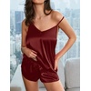 image:imageEkouaer Silk Pajamas for Women Satin Cami Pjs Set V Neck Camisole Shorts Set Adjustable Strap SleepwearBrick Red