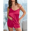 image:imageEkouaer Silk Pajamas for Women Satin Cami Pjs Set V Neck Camisole Shorts Set Adjustable Strap SleepwearBright Red