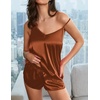 image:imageEkouaer Silk Pajamas for Women Satin Cami Pjs Set V Neck Camisole Shorts Set Adjustable Strap SleepwearBrown