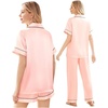 image:imageEkouaer Silk Pajamas for Women Set Satin Pjs Soft Short Sleeve Button Down Sleepwear 3 Piece Loungewear SXXLApink