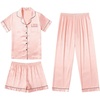 image:imageEkouaer Silk Pajamas for Women Set Satin Pjs Soft Short Sleeve Button Down Sleepwear 3 Piece Loungewear SXXLApink