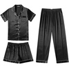 image:imageEkouaer Silk Pajamas for Women Set Satin Pjs Soft Short Sleeve Button Down Sleepwear 3 Piece Loungewear SXXLBlack