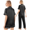 image:imageEkouaer Silk Pajamas for Women Set Satin Pjs Soft Short Sleeve Button Down Sleepwear 3 Piece Loungewear SXXLBlack