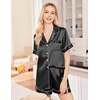 image:imageEkouaer Silk Pajamas for Women Set Satin Pjs Soft Short Sleeve Button Down Sleepwear 3 Piece Loungewear SXXLBlack