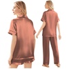 image:imageEkouaer Silk Pajamas for Women Set Satin Pjs Soft Short Sleeve Button Down Sleepwear 3 Piece Loungewear SXXLBrown