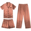 image:imageEkouaer Silk Pajamas for Women Set Satin Pjs Soft Short Sleeve Button Down Sleepwear 3 Piece Loungewear SXXLBrown
