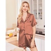 image:imageEkouaer Silk Pajamas for Women Set Satin Pjs Soft Short Sleeve Button Down Sleepwear 3 Piece Loungewear SXXLBrown