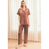 image:imageEkouaer Silk Pajamas for Women Set Satin Pjs Soft Short Sleeve Button Down Sleepwear 3 Piece Loungewear SXXLBrown
