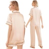image:imageEkouaer Silk Pajamas for Women Set Satin Pjs Soft Short Sleeve Button Down Sleepwear 3 Piece Loungewear SXXLChampagne