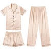 image:imageEkouaer Silk Pajamas for Women Set Satin Pjs Soft Short Sleeve Button Down Sleepwear 3 Piece Loungewear SXXLChampagne