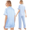 image:imageEkouaer Silk Pajamas for Women Set Satin Pjs Soft Short Sleeve Button Down Sleepwear 3 Piece Loungewear SXXLClear Blue