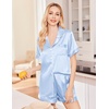 image:imageEkouaer Silk Pajamas for Women Set Satin Pjs Soft Short Sleeve Button Down Sleepwear 3 Piece Loungewear SXXLClear Blue