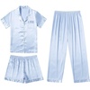 image:imageEkouaer Silk Pajamas for Women Set Satin Pjs Soft Short Sleeve Button Down Sleepwear 3 Piece Loungewear SXXLClear Blue