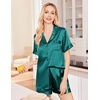 image:imageEkouaer Silk Pajamas for Women Set Satin Pjs Soft Short Sleeve Button Down Sleepwear 3 Piece Loungewear SXXLDark Green