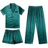 image:imageEkouaer Silk Pajamas for Women Set Satin Pjs Soft Short Sleeve Button Down Sleepwear 3 Piece Loungewear SXXLDark Green