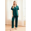 image:imageEkouaer Silk Pajamas for Women Set Satin Pjs Soft Short Sleeve Button Down Sleepwear 3 Piece Loungewear SXXLDark Green