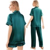 image:imageEkouaer Silk Pajamas for Women Set Satin Pjs Soft Short Sleeve Button Down Sleepwear 3 Piece Loungewear SXXLDark Green