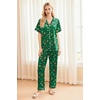 image:imageEkouaer Silk Pajamas for Women Set Satin Pjs Soft Short Sleeve Button Down Sleepwear 3 Piece Loungewear SXXLGreen Christmas