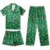 image:imageEkouaer Silk Pajamas for Women Set Satin Pjs Soft Short Sleeve Button Down Sleepwear 3 Piece Loungewear SXXLGreen Christmas