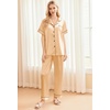 image:imageEkouaer Silk Pajamas for Women Set Satin Pjs Soft Short Sleeve Button Down Sleepwear 3 Piece Loungewear SXXLKhaki