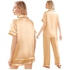 image:imageEkouaer Silk Pajamas for Women Set Satin Pjs Soft Short Sleeve Button Down Sleepwear 3 Piece Loungewear SXXLKhaki