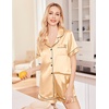 image:imageEkouaer Silk Pajamas for Women Set Satin Pjs Soft Short Sleeve Button Down Sleepwear 3 Piece Loungewear SXXLKhaki