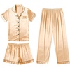 image:imageEkouaer Silk Pajamas for Women Set Satin Pjs Soft Short Sleeve Button Down Sleepwear 3 Piece Loungewear SXXLKhaki