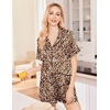 image:imageEkouaer Silk Pajamas for Women Set Satin Pjs Soft Short Sleeve Button Down Sleepwear 3 Piece Loungewear SXXLLeopard