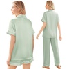 image:imageEkouaer Silk Pajamas for Women Set Satin Pjs Soft Short Sleeve Button Down Sleepwear 3 Piece Loungewear SXXLLight Green