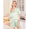 image:imageEkouaer Silk Pajamas for Women Set Satin Pjs Soft Short Sleeve Button Down Sleepwear 3 Piece Loungewear SXXLLight Green