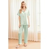 image:imageEkouaer Silk Pajamas for Women Set Satin Pjs Soft Short Sleeve Button Down Sleepwear 3 Piece Loungewear SXXLLight Green