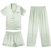 image:imageEkouaer Silk Pajamas for Women Set Satin Pjs Soft Short Sleeve Button Down Sleepwear 3 Piece Loungewear SXXLLight Green