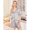 image:imageEkouaer Silk Pajamas for Women Set Satin Pjs Soft Short Sleeve Button Down Sleepwear 3 Piece Loungewear SXXLLight Grey
