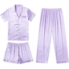 image:imageEkouaer Silk Pajamas for Women Set Satin Pjs Soft Short Sleeve Button Down Sleepwear 3 Piece Loungewear SXXLLilac