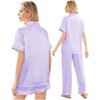 image:imageEkouaer Silk Pajamas for Women Set Satin Pjs Soft Short Sleeve Button Down Sleepwear 3 Piece Loungewear SXXLLilac
