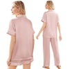 image:imageEkouaer Silk Pajamas for Women Set Satin Pjs Soft Short Sleeve Button Down Sleepwear 3 Piece Loungewear SXXLLotus Pink