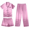 image:imageEkouaer Silk Pajamas for Women Set Satin Pjs Soft Short Sleeve Button Down Sleepwear 3 Piece Loungewear SXXLMauve Red