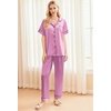 image:imageEkouaer Silk Pajamas for Women Set Satin Pjs Soft Short Sleeve Button Down Sleepwear 3 Piece Loungewear SXXLMauve Red