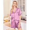 image:imageEkouaer Silk Pajamas for Women Set Satin Pjs Soft Short Sleeve Button Down Sleepwear 3 Piece Loungewear SXXLMauve Red