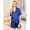 image:imageEkouaer Silk Pajamas for Women Set Satin Pjs Soft Short Sleeve Button Down Sleepwear 3 Piece Loungewear SXXLNavy Blue