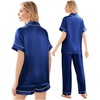 image:imageEkouaer Silk Pajamas for Women Set Satin Pjs Soft Short Sleeve Button Down Sleepwear 3 Piece Loungewear SXXLNavy Blue