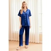 image:imageEkouaer Silk Pajamas for Women Set Satin Pjs Soft Short Sleeve Button Down Sleepwear 3 Piece Loungewear SXXLNavy Blue