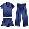 image:imageEkouaer Silk Pajamas for Women Set Satin Pjs Soft Short Sleeve Button Down Sleepwear 3 Piece Loungewear SXXLNavy Blue
