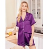 image:imageEkouaer Silk Pajamas for Women Set Satin Pjs Soft Short Sleeve Button Down Sleepwear 3 Piece Loungewear SXXLPurple