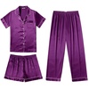 image:imageEkouaer Silk Pajamas for Women Set Satin Pjs Soft Short Sleeve Button Down Sleepwear 3 Piece Loungewear SXXLPurple