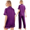image:imageEkouaer Silk Pajamas for Women Set Satin Pjs Soft Short Sleeve Button Down Sleepwear 3 Piece Loungewear SXXLPurple