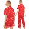 image:imageEkouaer Silk Pajamas for Women Set Satin Pjs Soft Short Sleeve Button Down Sleepwear 3 Piece Loungewear SXXLRed Christmas