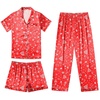 image:imageEkouaer Silk Pajamas for Women Set Satin Pjs Soft Short Sleeve Button Down Sleepwear 3 Piece Loungewear SXXLRed Christmas